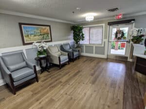 Edisto Post Acute front lobby with comfortable seating area